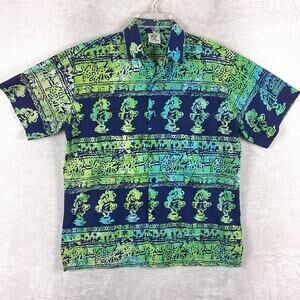 VTG Rum Reggae Hawaiian Shirt Mens S Blue Green Beach Tropical Aloha Tiki 90s